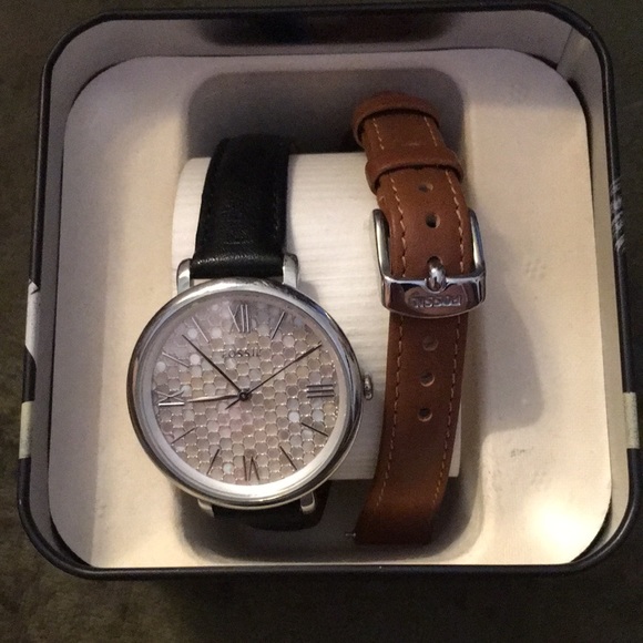 Fossil Opal Face Leather Watch with Extra Band - Picture 2 of 3